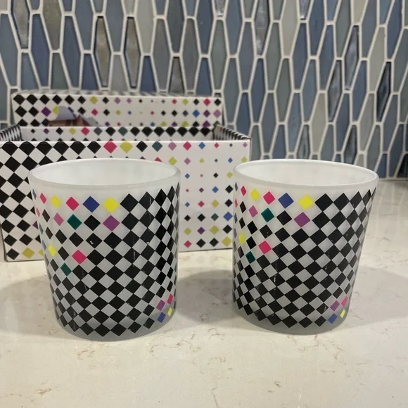 Bloomingdale's Diamond Checkered Glass Candle Holders - Picture 2 of 5